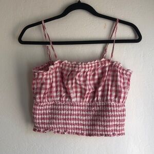 American Eagle Women  Cami Gingham crop Tank Top Pink White SZ S